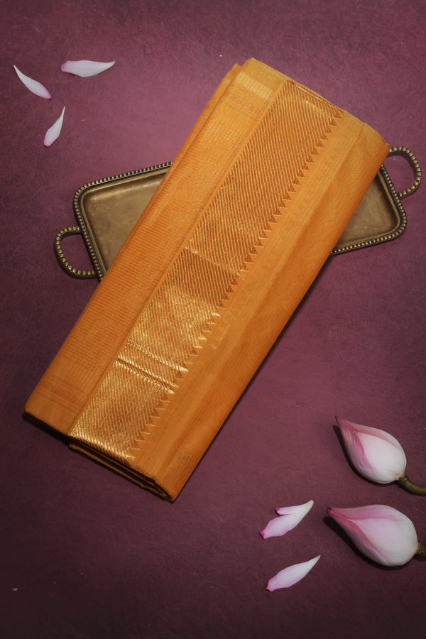 Yellow Mangalgiri Cotton Saree with Broad Gold Nizam Border