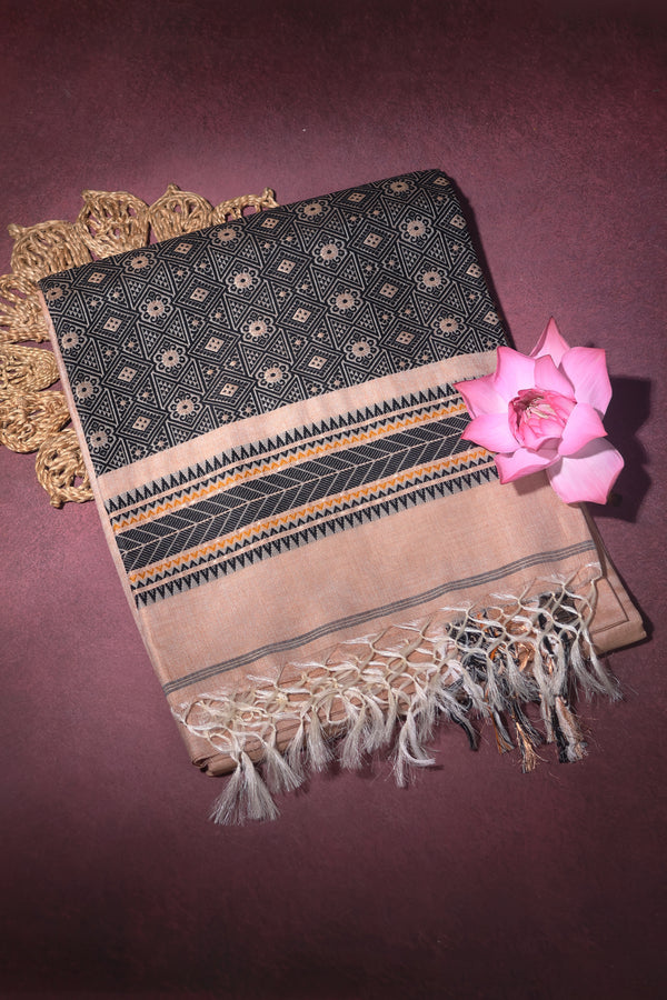 Bhoomi-Pure Tussar Silk Cotton Beige and Black