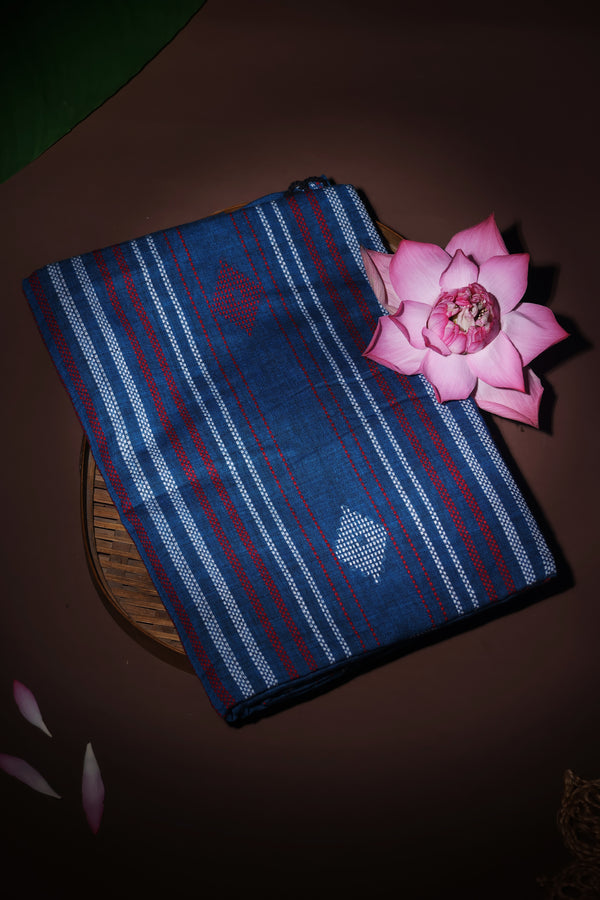 The Manipuri butta saree -Blue andMaroon Border