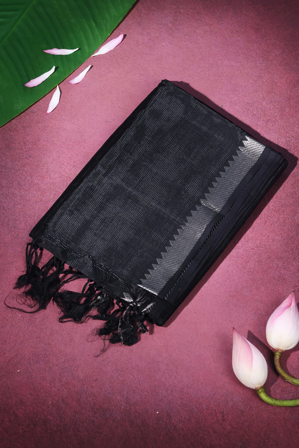 Mangalgiri Silk- Black With silver Nizam border