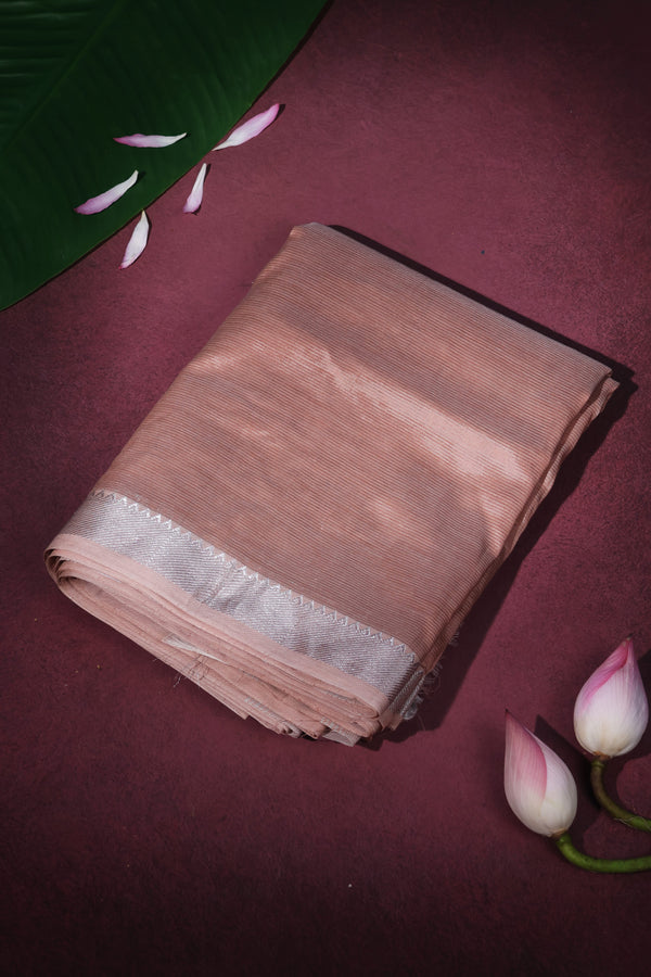 Mangalgiri Silk - Peach cream with silver nizam border