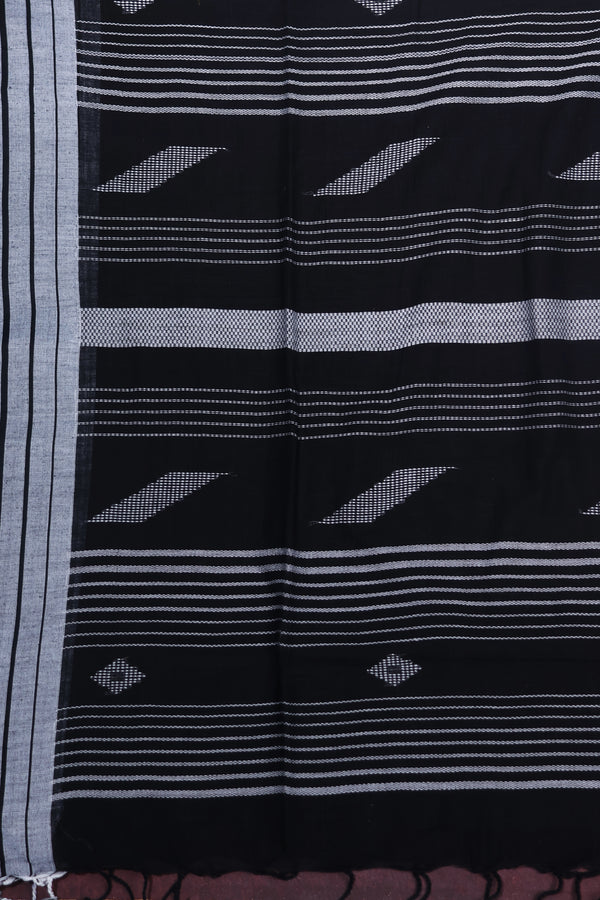 The Manipuri butta saree - Black and Cotton silver