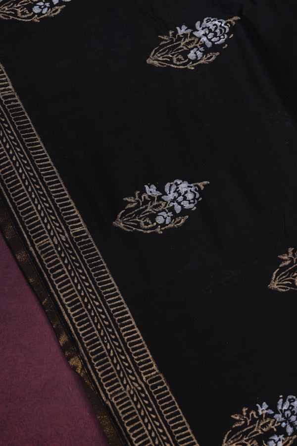 Chanderi silk cotton - block printed in gold and silver Motifs