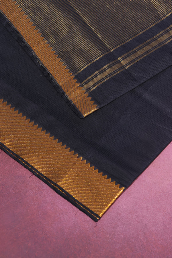 BlackMangalgiri Cotton Saree with Broad Gold Nizam Border