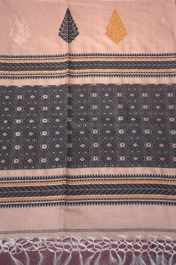 Bhoomi-Pure Tussar Silk Cotton Beige and Black