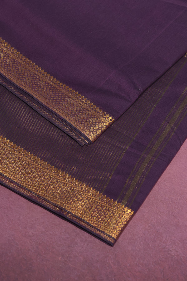 Purple Mangalgiri Cotton Saree with Broad Gold Nizam Border