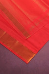 Tomato Red Mangalgiri Cotton Saree with Broad Gold Nizam Border