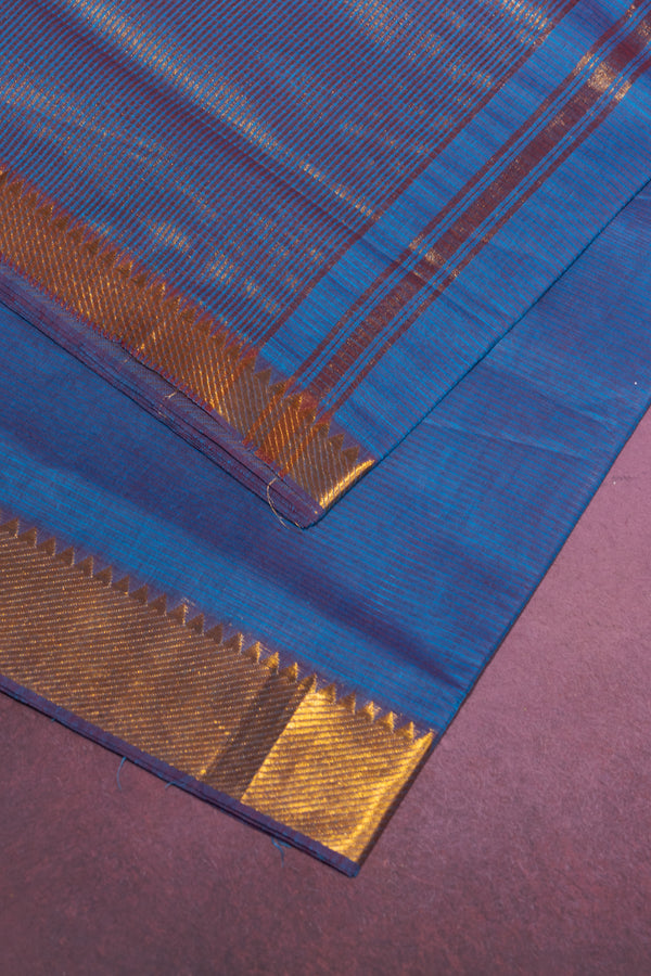 Blue Mangalgiri Cotton Saree with Broad Gold Nizam Border