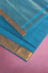 Cerulean Blue Mangalgiri Cotton Saree with Broad Gold Nizam Border
