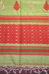 Kamona- Pure Tussar Silk Cotton Pista Green and Red