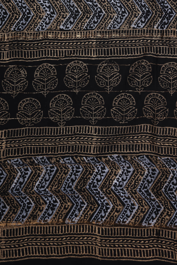 Chanderi silk cotton - block printed in gold and silver Motifs