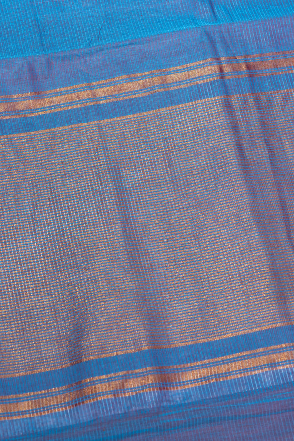Blue Mangalgiri Cotton Saree with Broad Gold Nizam Border