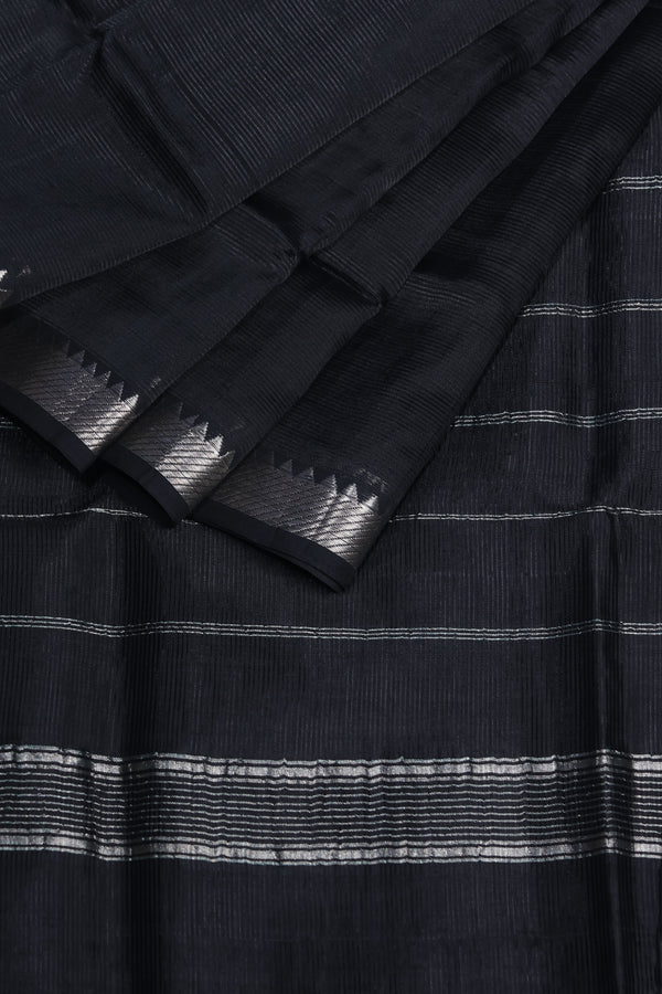 Mangalgiri Silk- Black With silver Nizam border
