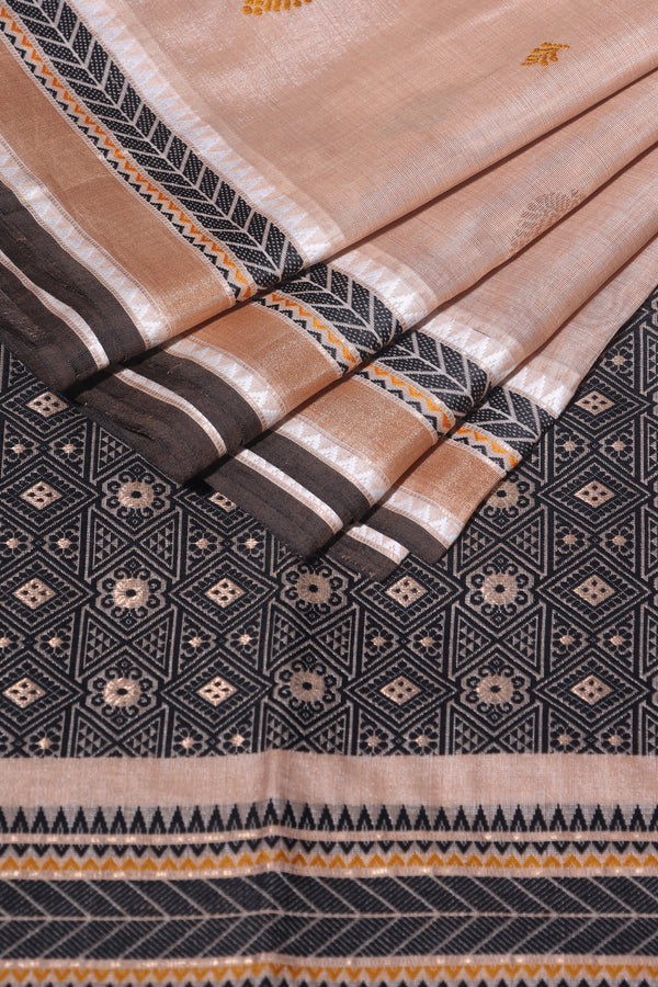 Bhoomi-Pure Tussar Silk Cotton Beige and Black