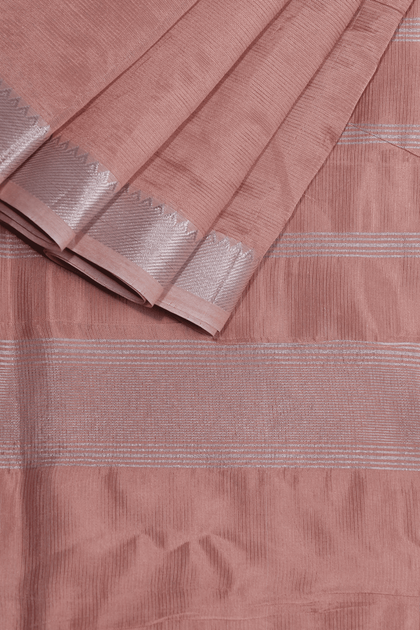 Mangalgiri Silk - Peach cream with silver nizam border