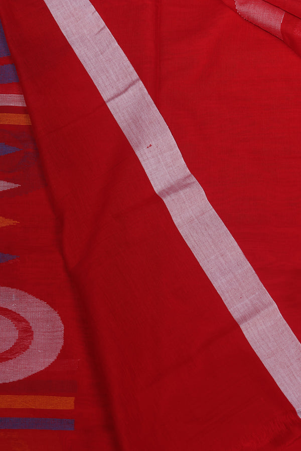 Pujo special !!Geometric Jamdani - Red. Pure handwoven