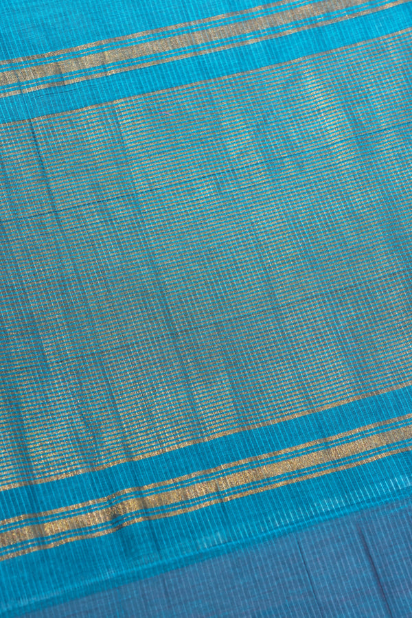 Cerulean Blue Mangalgiri Cotton Saree with Broad Gold Nizam Border