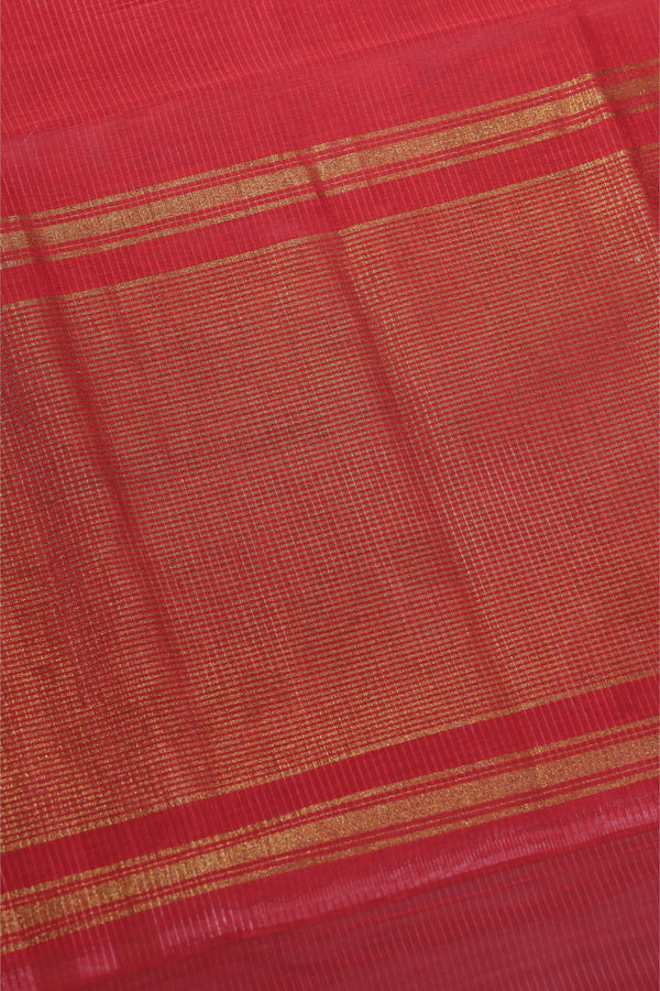 Devi Red Mangalgiri Cotton Saree with Broad Gold Nizam Border