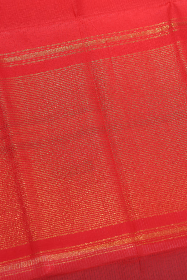 Tomato Red Mangalgiri Cotton Saree with Broad Gold Nizam Border