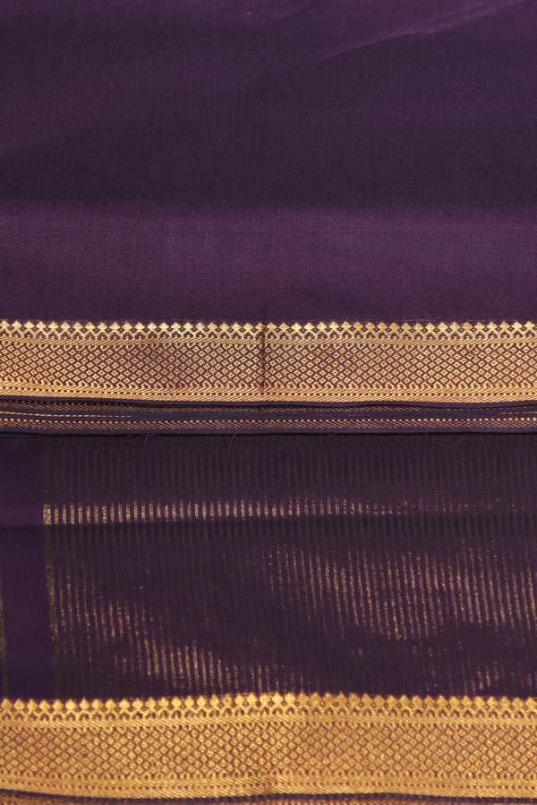 Purple Mangalgiri Cotton Saree with Broad Gold Nizam Border