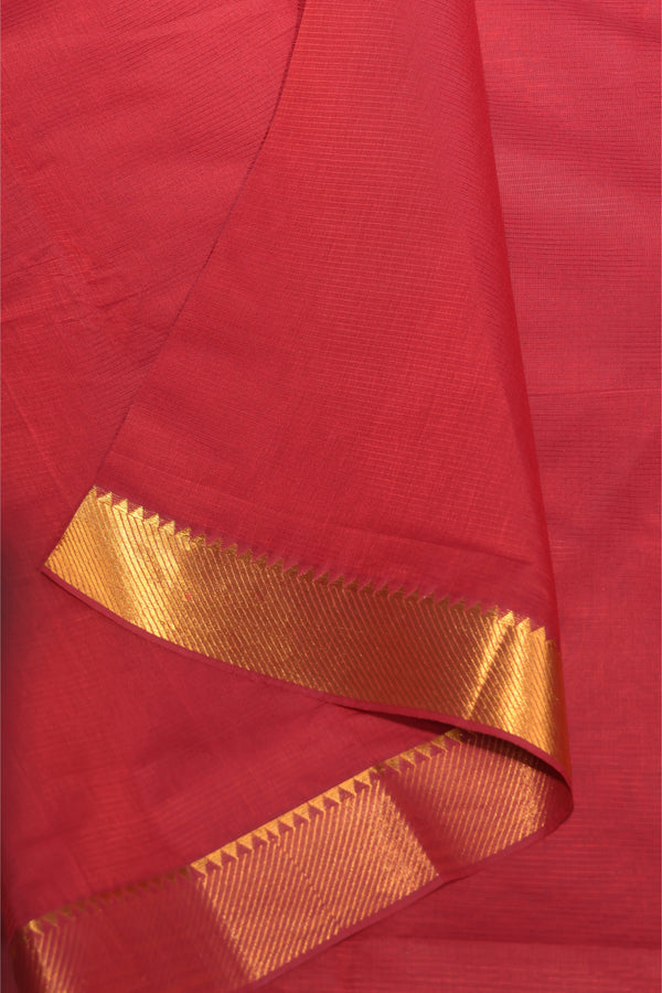 Devi Red Mangalgiri Cotton Saree with Broad Gold Nizam Border
