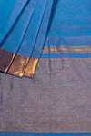 Blue Mangalgiri Cotton Saree with Broad Gold Nizam Border
