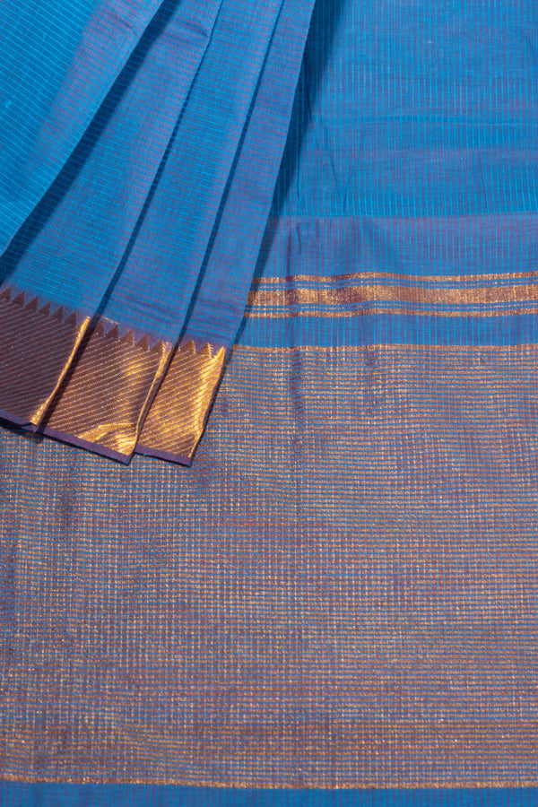Blue Mangalgiri Cotton Saree with Broad Gold Nizam Border