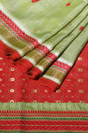 Kamona- Pure Tussar Silk Cotton Pista Green and Red