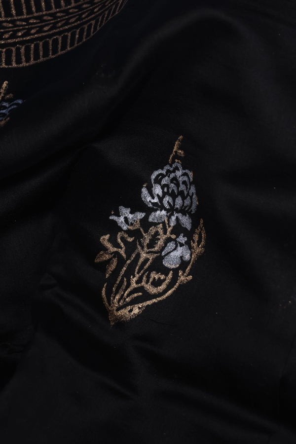 Chanderi silk cotton - block printed in gold and silver Motifs