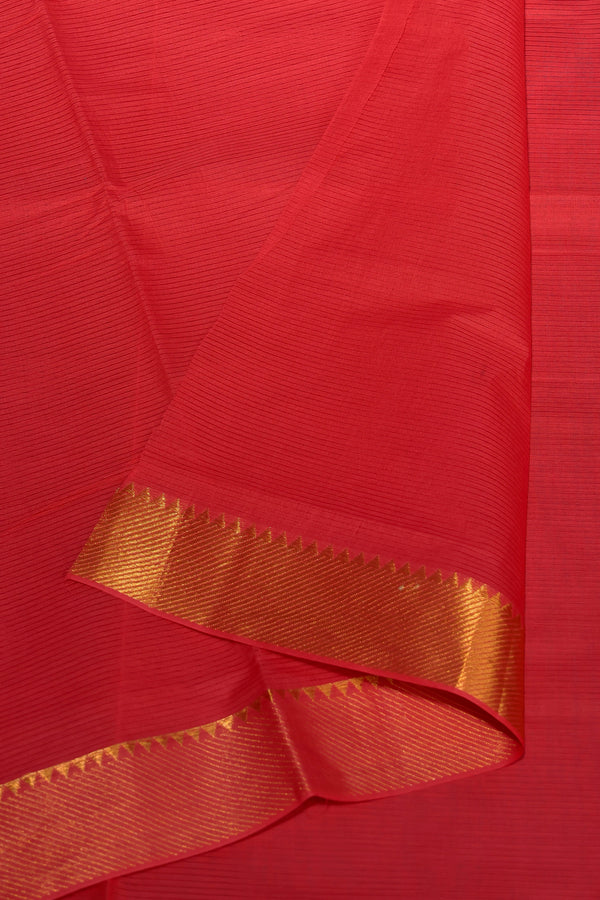 Tomato Red Mangalgiri Cotton Saree with Broad Gold Nizam Border