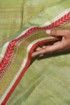 Kamona- Pure Tussar Silk Cotton Pista Green and Red