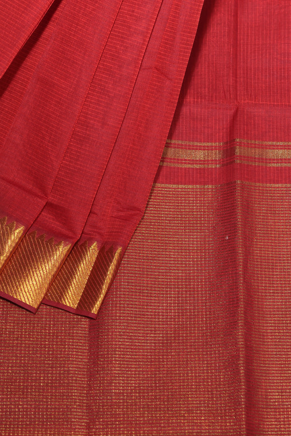 Devi Red Mangalgiri Cotton Saree with Broad Gold Nizam Border
