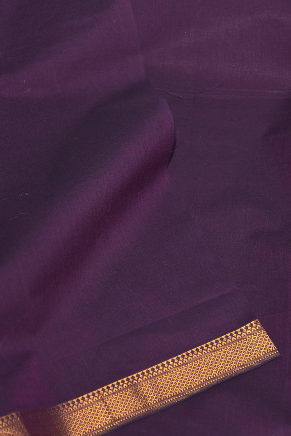 Purple Mangalgiri Cotton Saree with Broad Gold Nizam Border