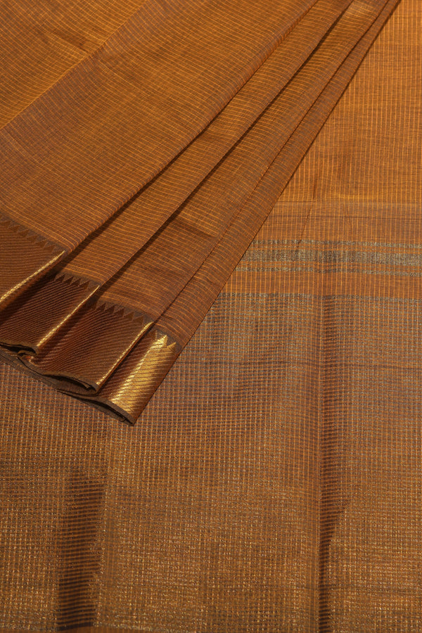 Mangalgiri Cotton Saree with Broad Gold Nizam Border- Mustard brown