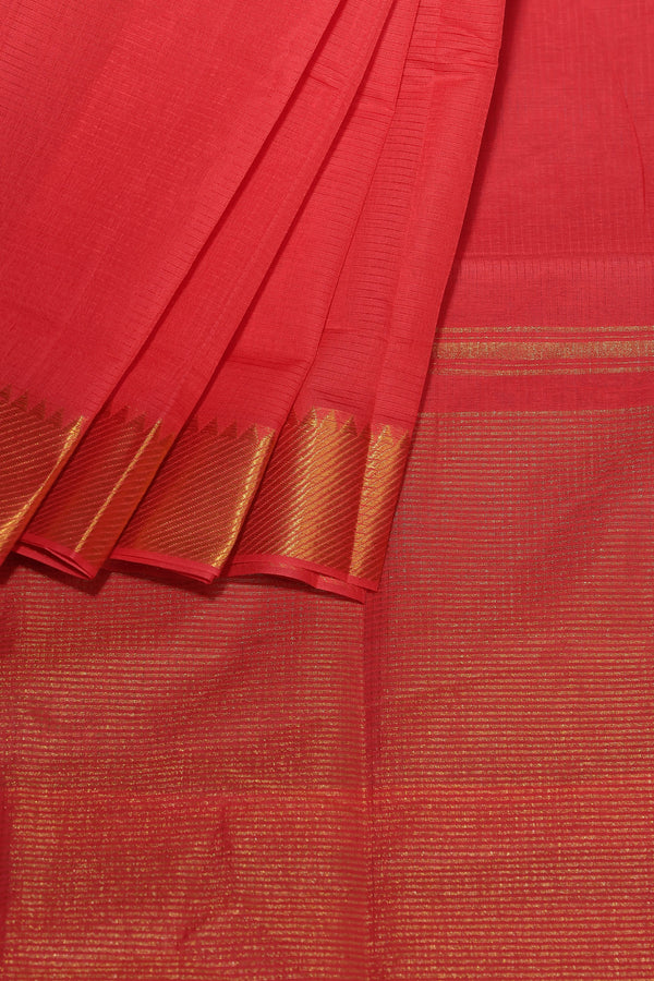 Red as it gets- Mangalgiri Cotton Saree with Broad Gold Nizam Border