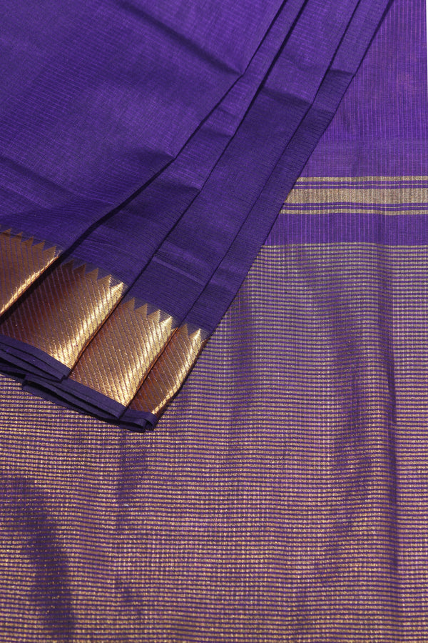 Violet Mangalgiri Cotton Saree with Broad Gold Nizam Border