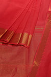 Tomato Red Mangalgiri Cotton Saree with Broad Gold Nizam Border