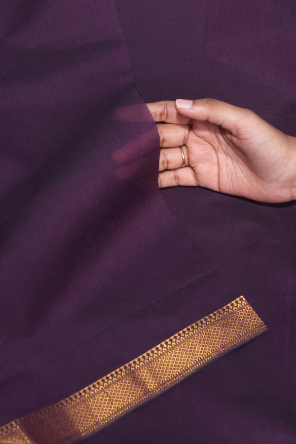 Purple Mangalgiri Cotton Saree with Broad Gold Nizam Border