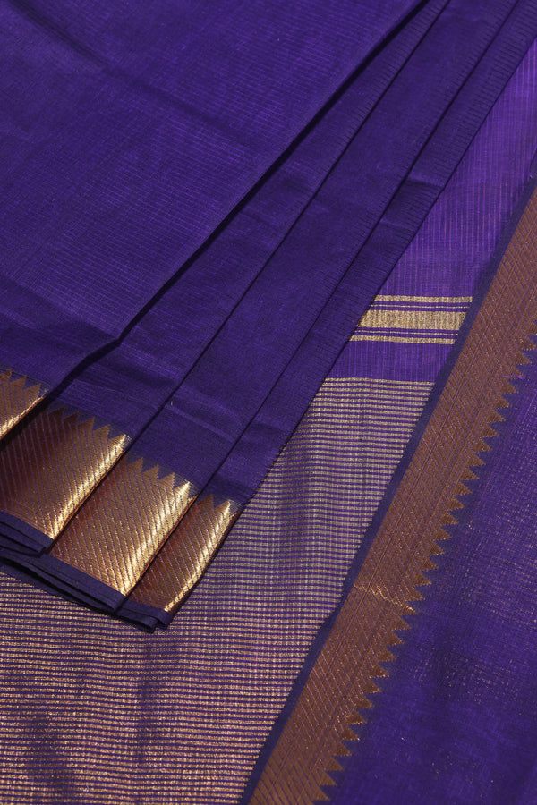 Violet Mangalgiri Cotton Saree with Broad Gold Nizam Border