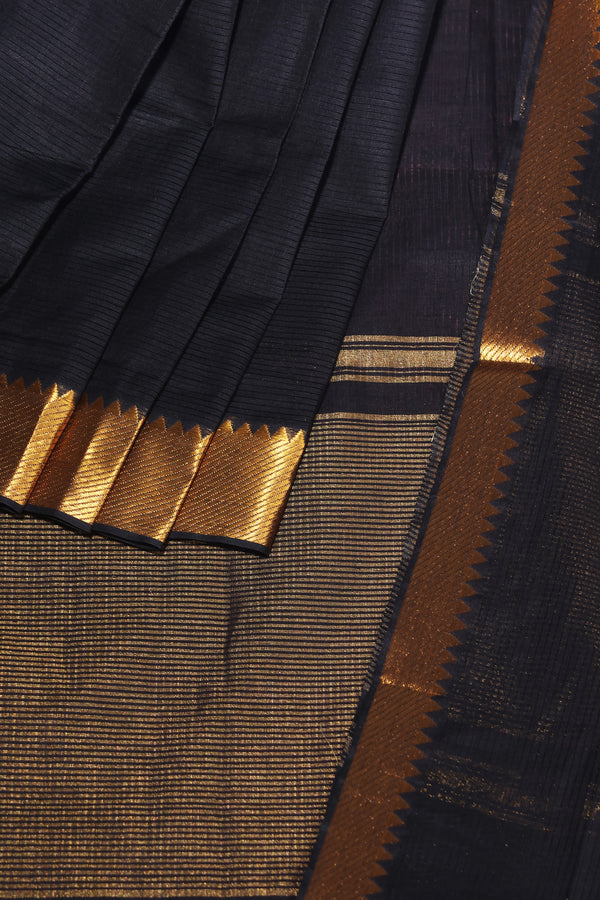 BlackMangalgiri Cotton Saree with Broad Gold Nizam Border