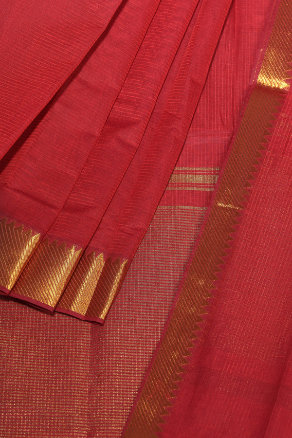 Devi Red Mangalgiri Cotton Saree with Broad Gold Nizam Border