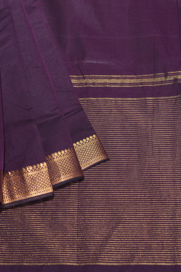 Purple Mangalgiri Cotton Saree with Broad Gold Nizam Border