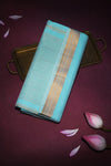 Mangalgiri cotton with Nizam Border- Teal Blue