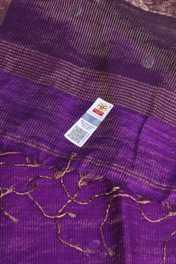 Purple Matka Muslin Saree with Copper & Silver Motifs – Silk Mark Certified