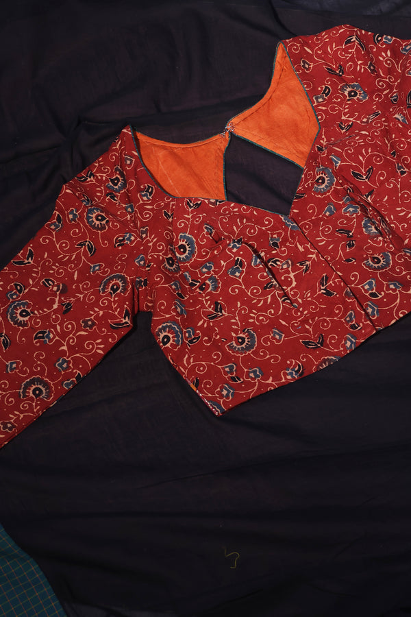 H.O.T curated - Black Mul cotton with Ajrakh and green chettinad checks border - The lotus pallu