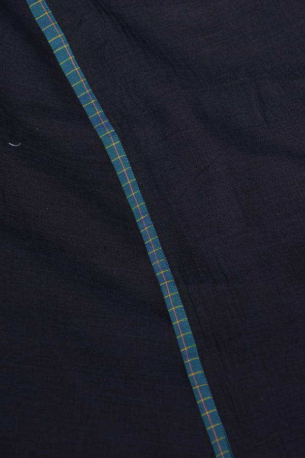 H.O.T curated - Black Mul cotton with Ajrakh and green chettinad checks border - The lotus pallu