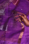 Purple Matka Muslin Saree with Copper & Silver Motifs – Silk Mark Certified
