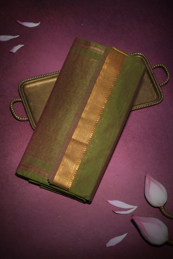 Mangalgiri cotton with Nizam Border- Moss Green- dual tone