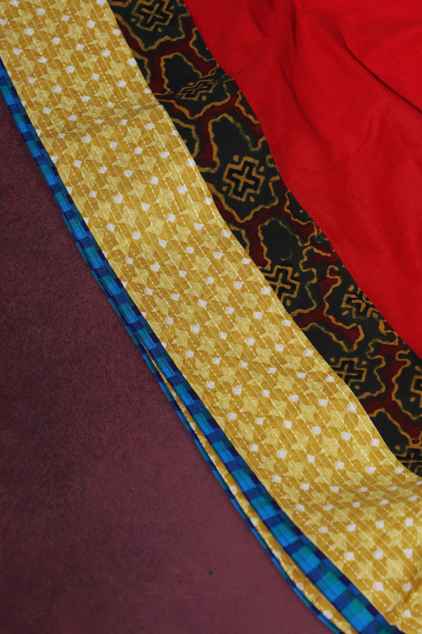 H.O.T curated - Red Mull Dramawith Blue Mangalgiri reverse border.