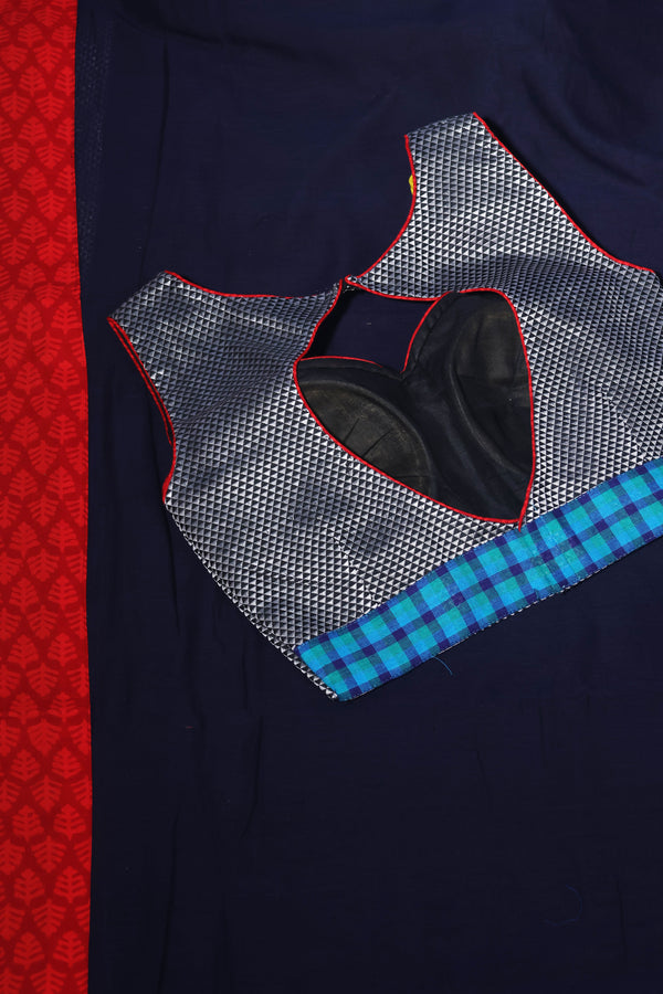 H.O.T curated- The navy blue drama - Red reverse border - Gajapathy Appliqué.